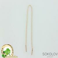 Золотая серьга-протяжка 7 см SOKOLOV 170027