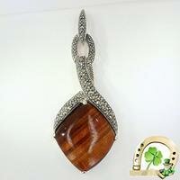Серебряная подвеска с тигровым глазом и марказитами 5.5 см Марказит М300323 М300323 фото