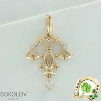 Золотая подвеска "Весы" с фианитами 3.1 см (2.3) SOKOLOV 034812 034812 фото